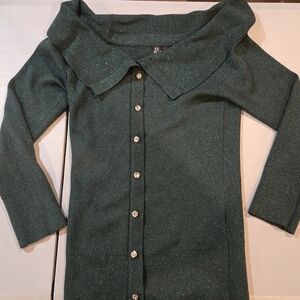 New York & Company Green Sweater with Button Detail 3c27